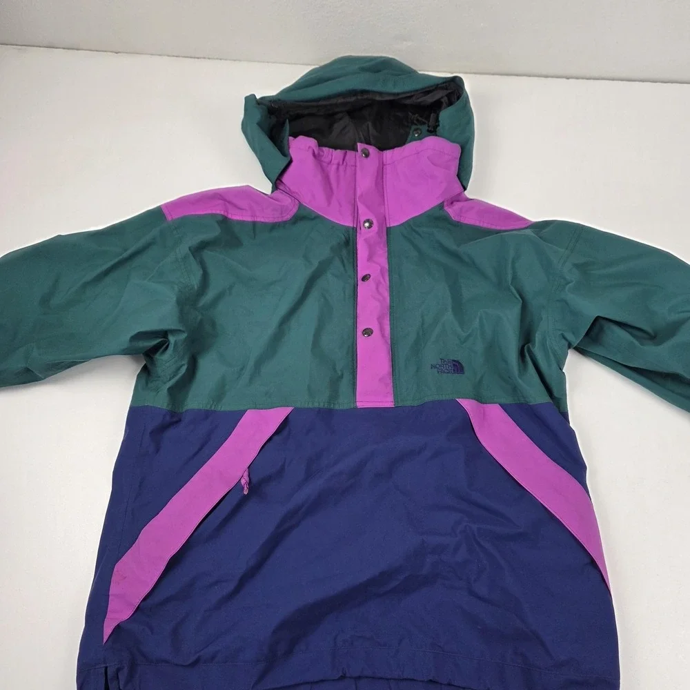 Vintage The North Face Jacket Mens Medium Purple Colorblock Hooded Anorak Ski